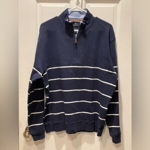Brooks Brothers Mens Double Knit 1/4 Zip Pullover Navy With White Stripes Size L